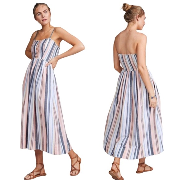 Free People Dresses & Skirts - Free People Midi Dress Lilah Striped Boho Smocked XS NWT